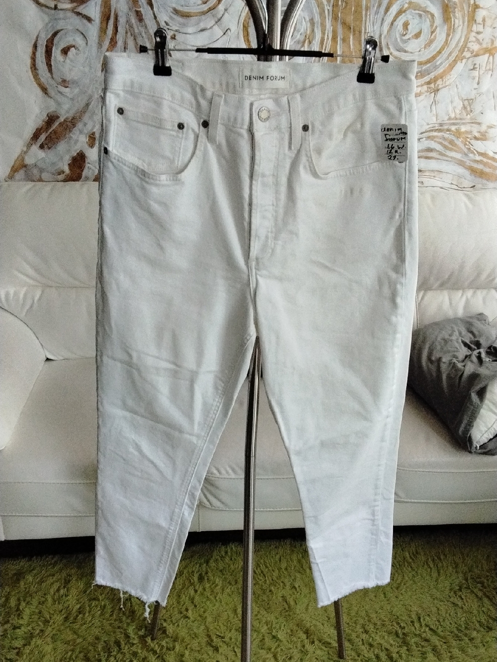 Denim Forum White Cropped Raw Hem Jeans